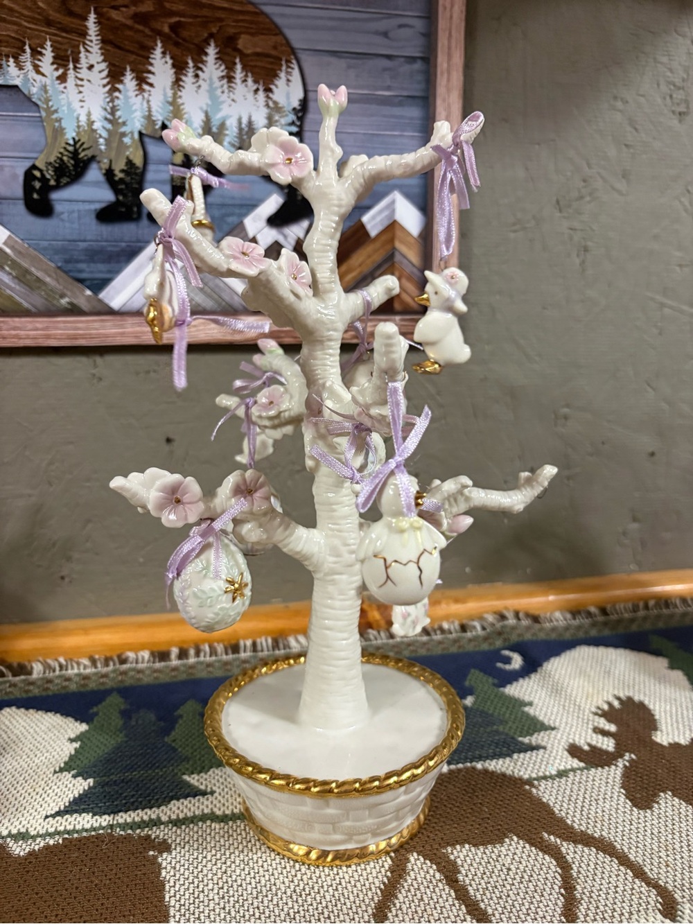 Lenox Porcelain Easter Spring Tree with 11 Hanging Ornaments - Read Description
